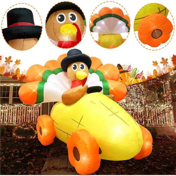 6FT Long Thanksgiving Inflatables Turkey Decor with Built-in LEDs Blow up - Picture 5 of 6